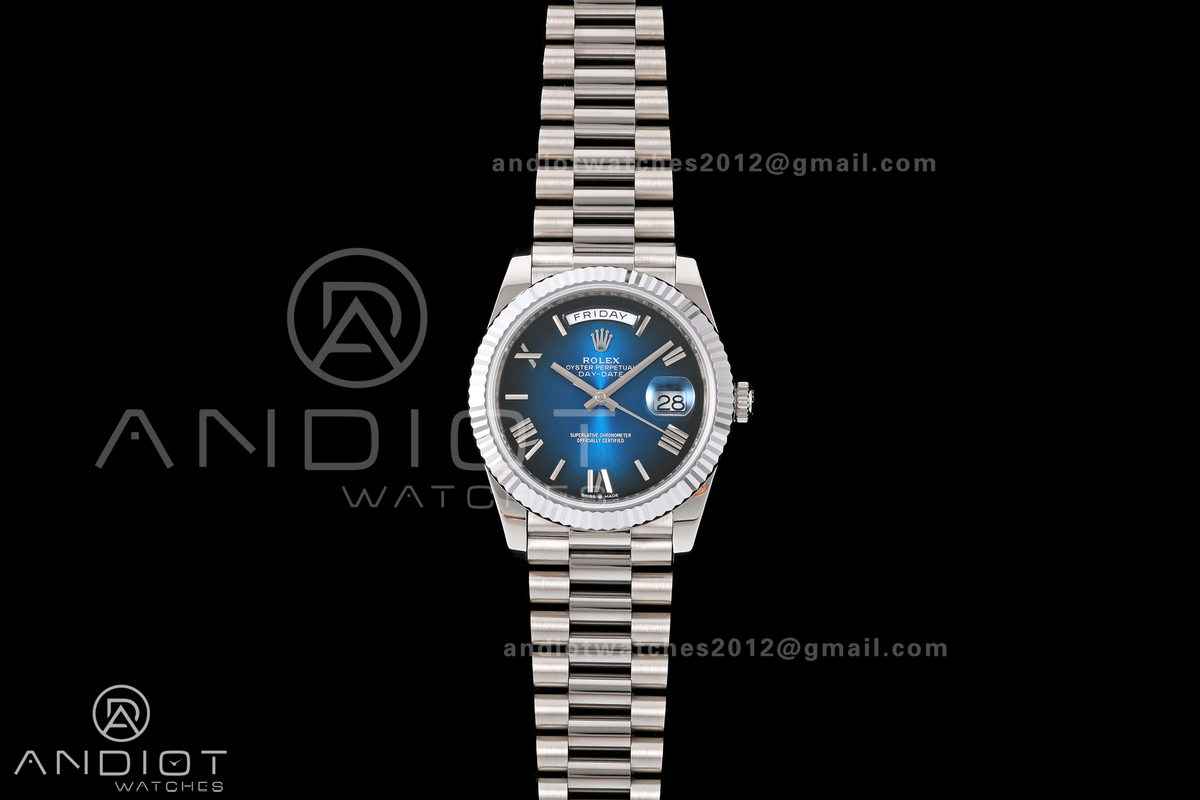 Day Date 40 SS RGF 1:1 Best Edition Blue Ombre Roman Dial on President Bracelet VR3255 V2
